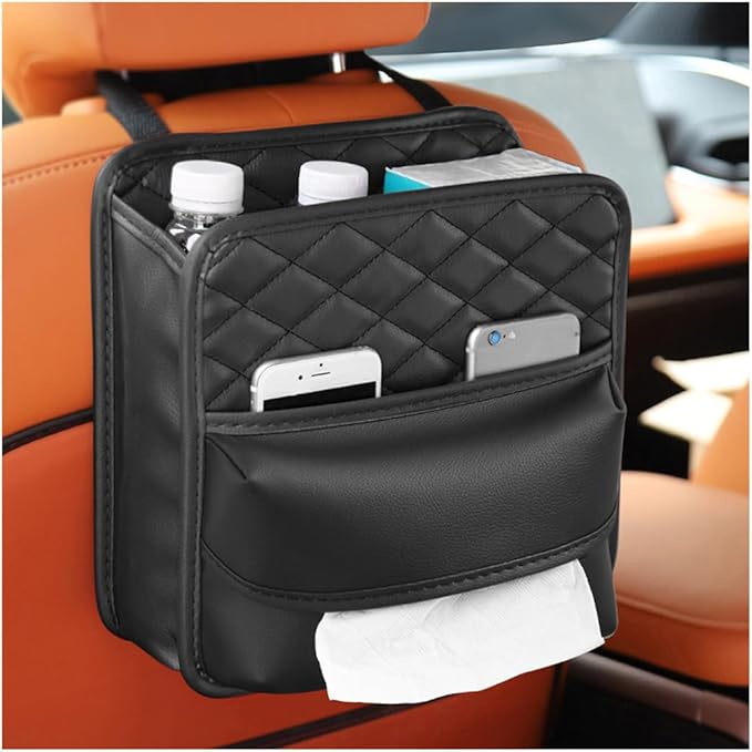 Car Seat Back Organizer, Waterproof Multifunctional Leather Vehicle Hanging Bag, Large Capacity Automotive Interior Storage Organizer Accessories, Universal for SUV RV Truck (L)