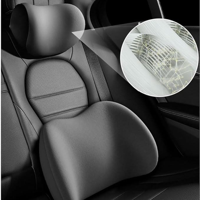 Car Seat Headrest Lumbar Support Kit for Tesla Model Y 2021 2022 2023, Ergonomic Memory Foam Head Neck Pillow Back Cushion Drivers Travel Anti Fatigue,D/Pink