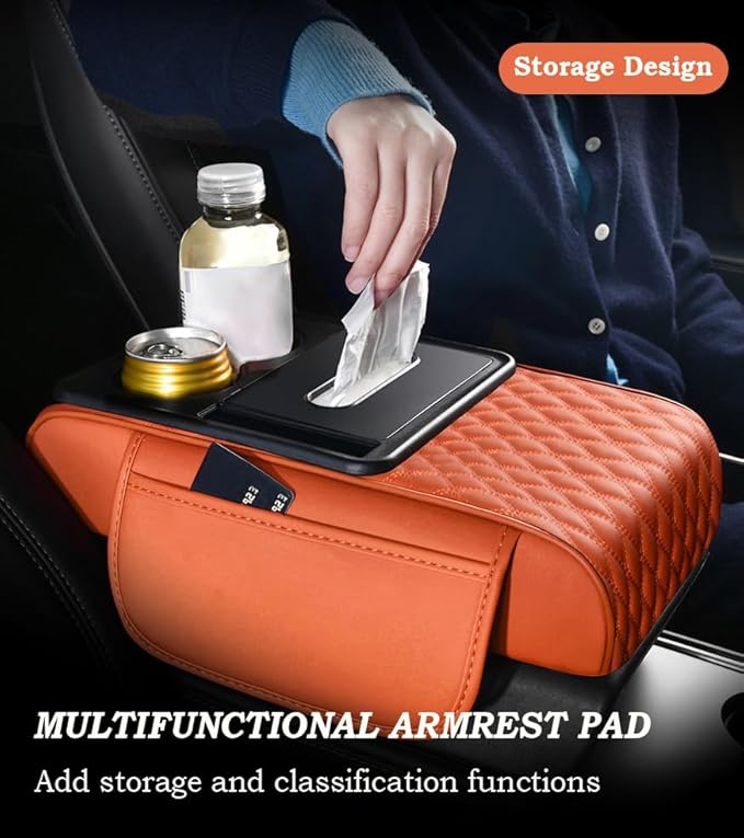 Car Center Console Cover for Acura MDX 2014-2025, Armrest Storage Box, Multifunctional Center Console Cover Organizer, Leather Armrest Protector Pad for SUV,C Coffee