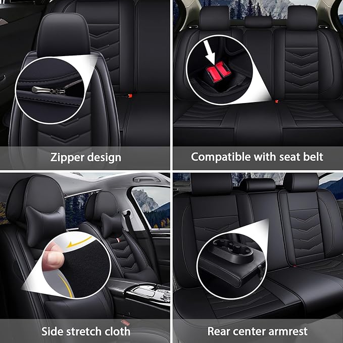 MVRVMV Luxury Car Seat Covers for Ford Explorer 2012-2026, Nappa Leather Auto Seat Cover with 2 Neck Pillows and 2 Lumbar Supports (2 Seat Luxury, Black)