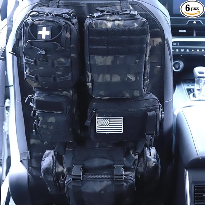 Universal Tactical Car Seat Back Organizer Bag Tactical Molle Vehicle Organizers Panel Vehicle Protector Organizers with 5 Detachable Pouches for Car (Upgraded B BCA)