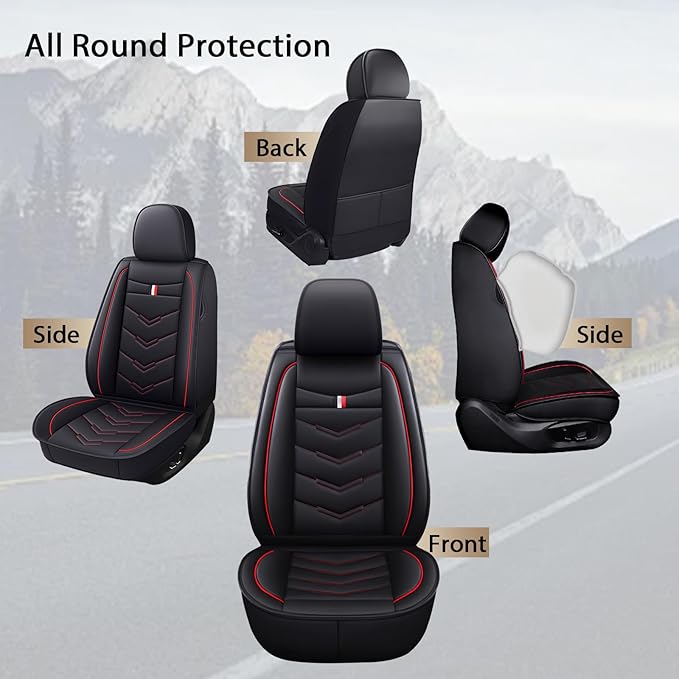 MVRVMV 2-Seat Car Seat Covers for Ford Explorer 2012-2026, Waterproof Non-Slip Wear-Resistant Leather Seat Cover (2 Seat Standard, Black-Red)