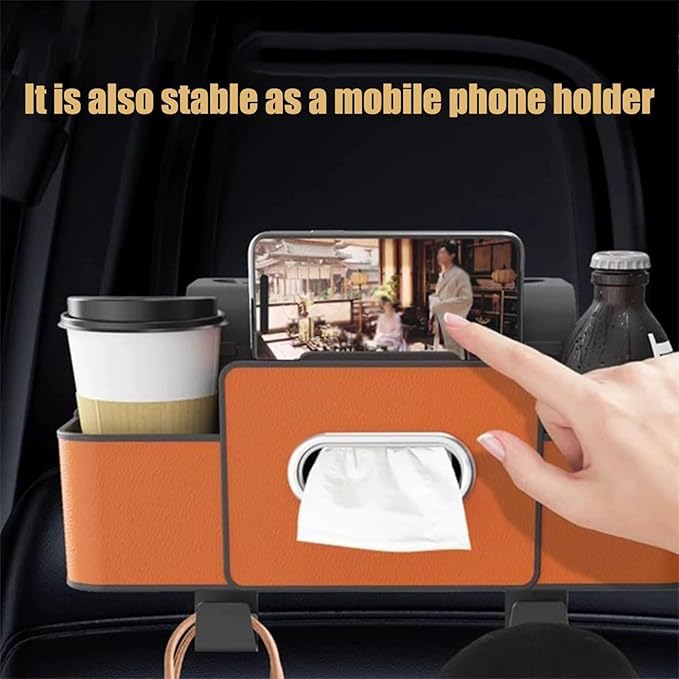 Geshus Backseat Organizers Hanging Storage, Car Seat Back Organizer With Tissue Holder, For Hold Phone,Drinks,Handbag,Compatible With Most Vehicles (Black)