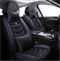 MVRVMV Seat Covers for Ford Maverick 2022-2026, Waterproof Leather Auto Seat Cover with 2* Neck Pillow and 2* Lumbar Support (2 Seat Luxury,Black-Blue)