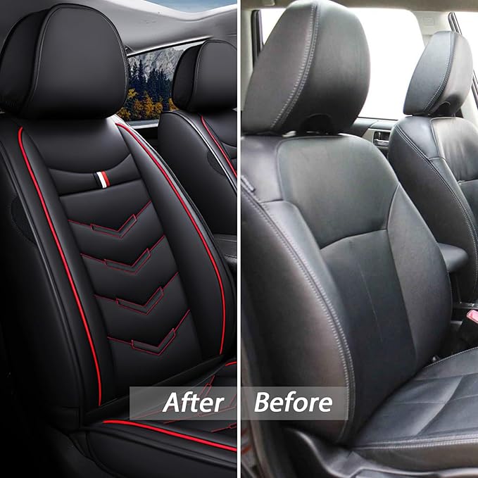 MVRVMV for Ford Bronco Sport 2021-2026 Seat Covers, Waterproof Leather Seat Cover (5 Seat Standard,Black-Red)