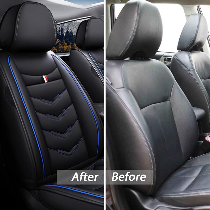 MVRVMV Seat Covers for Ford Edge 2007-2024, Waterproof Leather Auto Seat Cover (2 Seat Standard,Black-Blue)