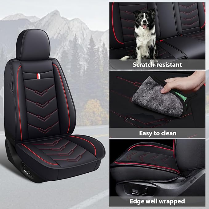 MVRVMV for Ford F-350 2010-2026 Seat Covers, Waterproof Leather Seat Cover (2 Seat Standard,Black-Red)