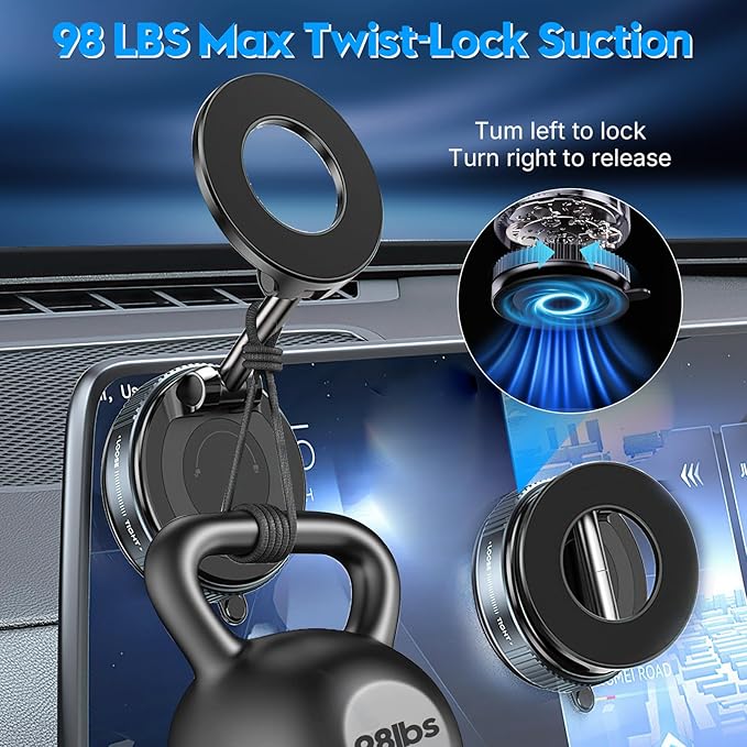 Magnetic Phone Holder for Car - Suction Cup Phone Mount for Magsafe, Universal 360° Dashboard Phone Holder Vacuum Cell Phone Holders for Your Car/Gym/Mirror Car Mount for iPhone & Android