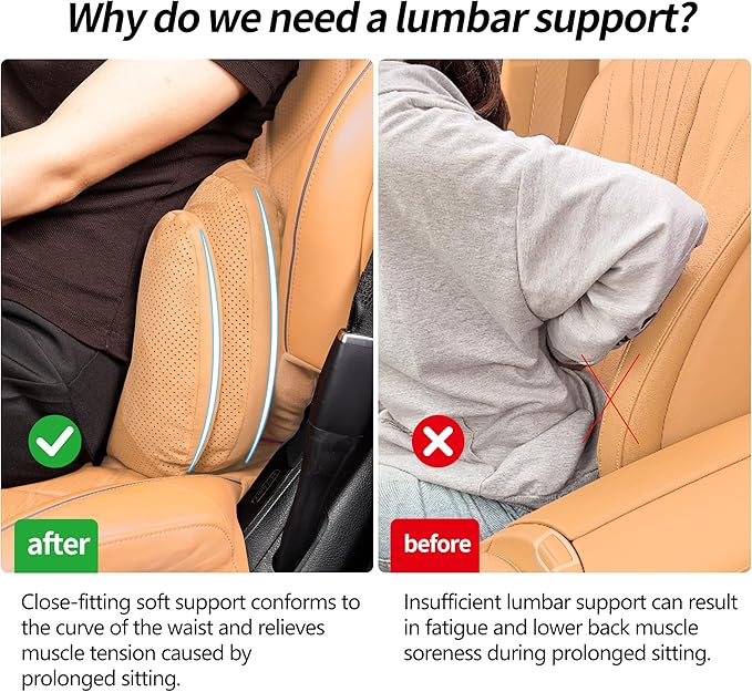 Car Lumbar Support Pillow, Soft Suede Back Support Pillow, Back Pain Relief Improve Posture, Lumbar Support Pillow for Car,Office, Driving, Traveling (Palomino Brown)