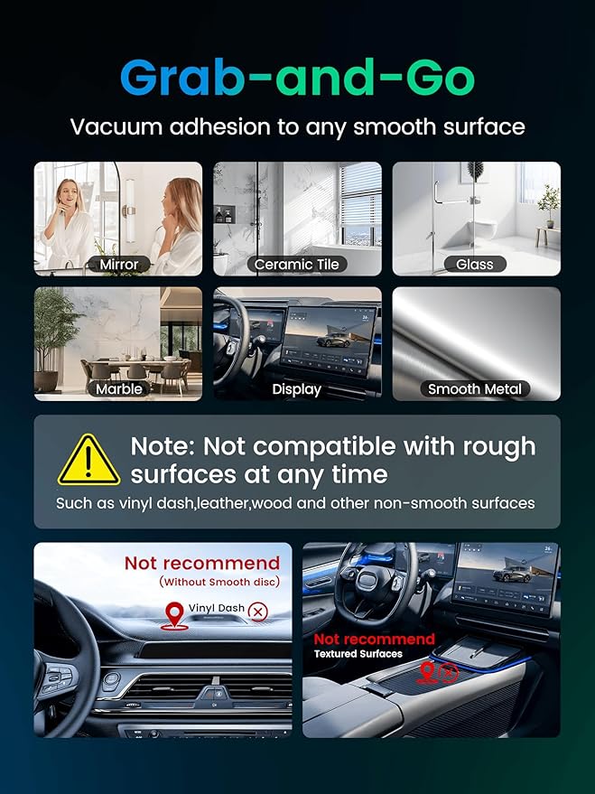 Vacuum Magnetic Phone Holder for MagSafe,Foldable Metal Suction Cup Phone Mount,360° Rotatable Phone Mount for All Smartphones & All Car Models-Silver